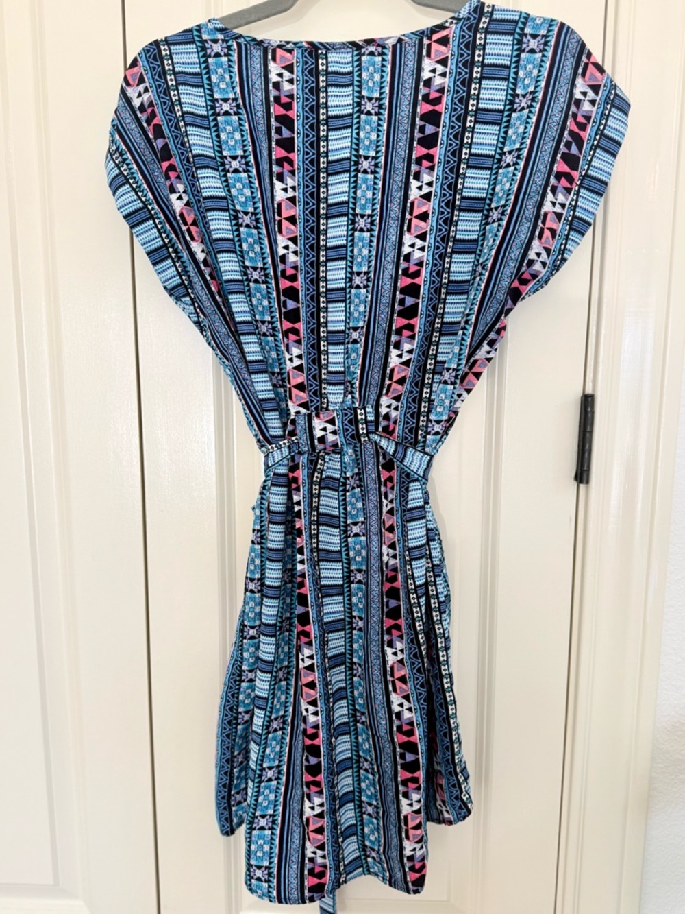 Hippie Rose Blue Striped Printed Tie-Waist Mini Dress with Pink Details - Picture 3 of 7